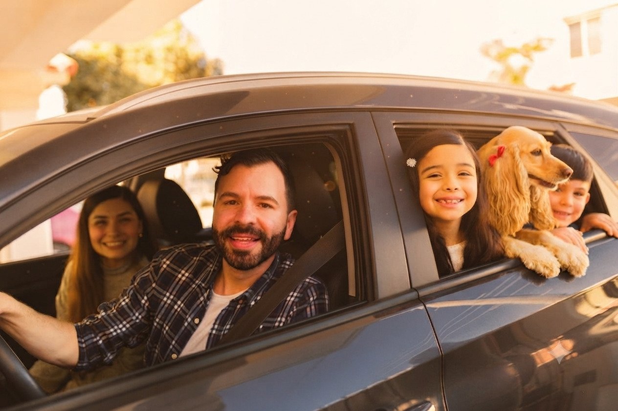 Familia con auto